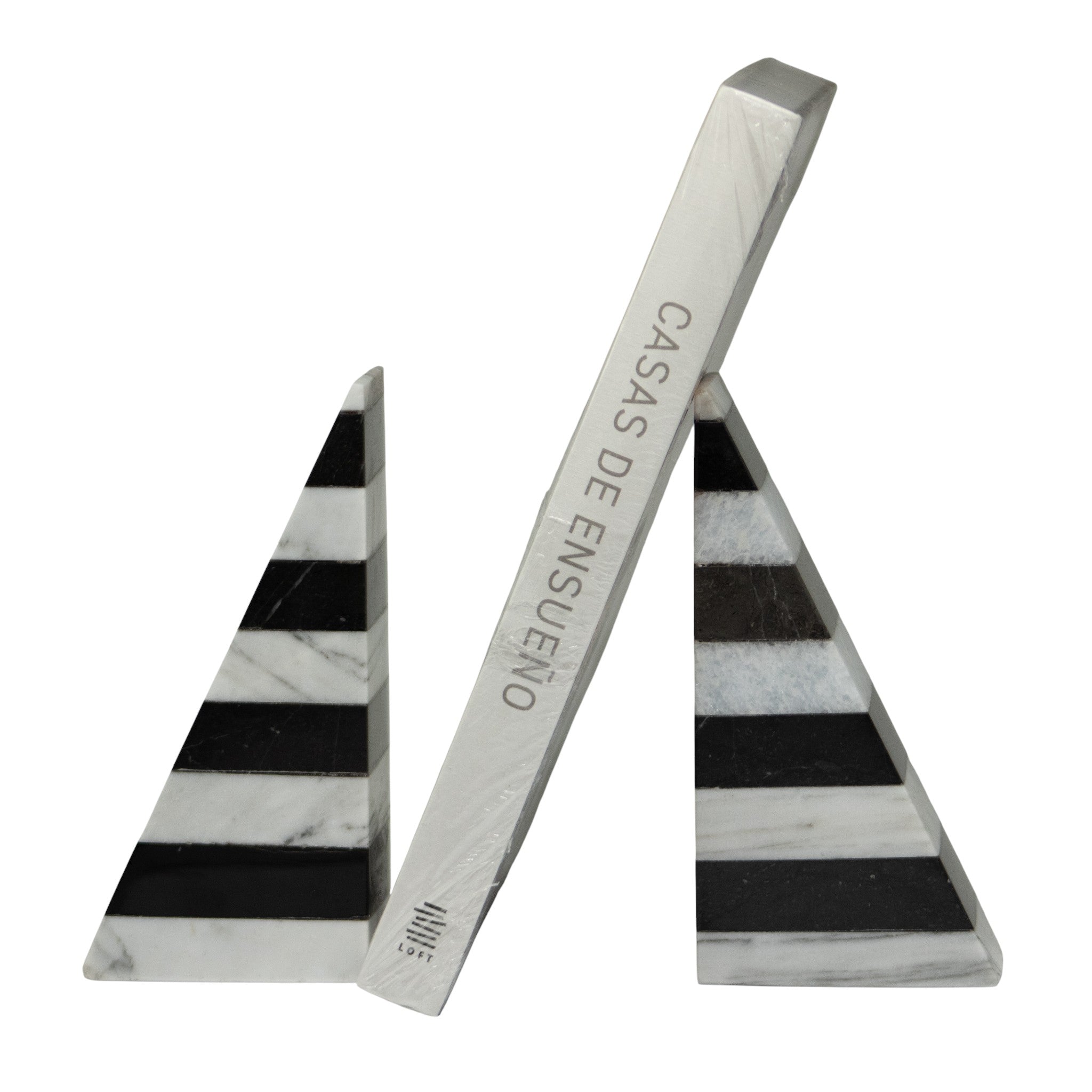 Portalibro Pirámide Bicolor de Mármol – 18 cm | Blanco & Negro