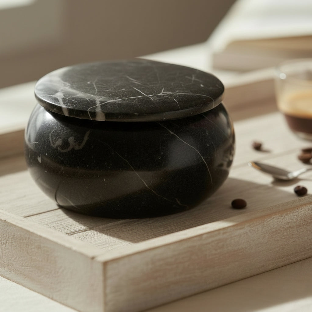 Alhajero Boleado de Mármol Negro – 10 cm