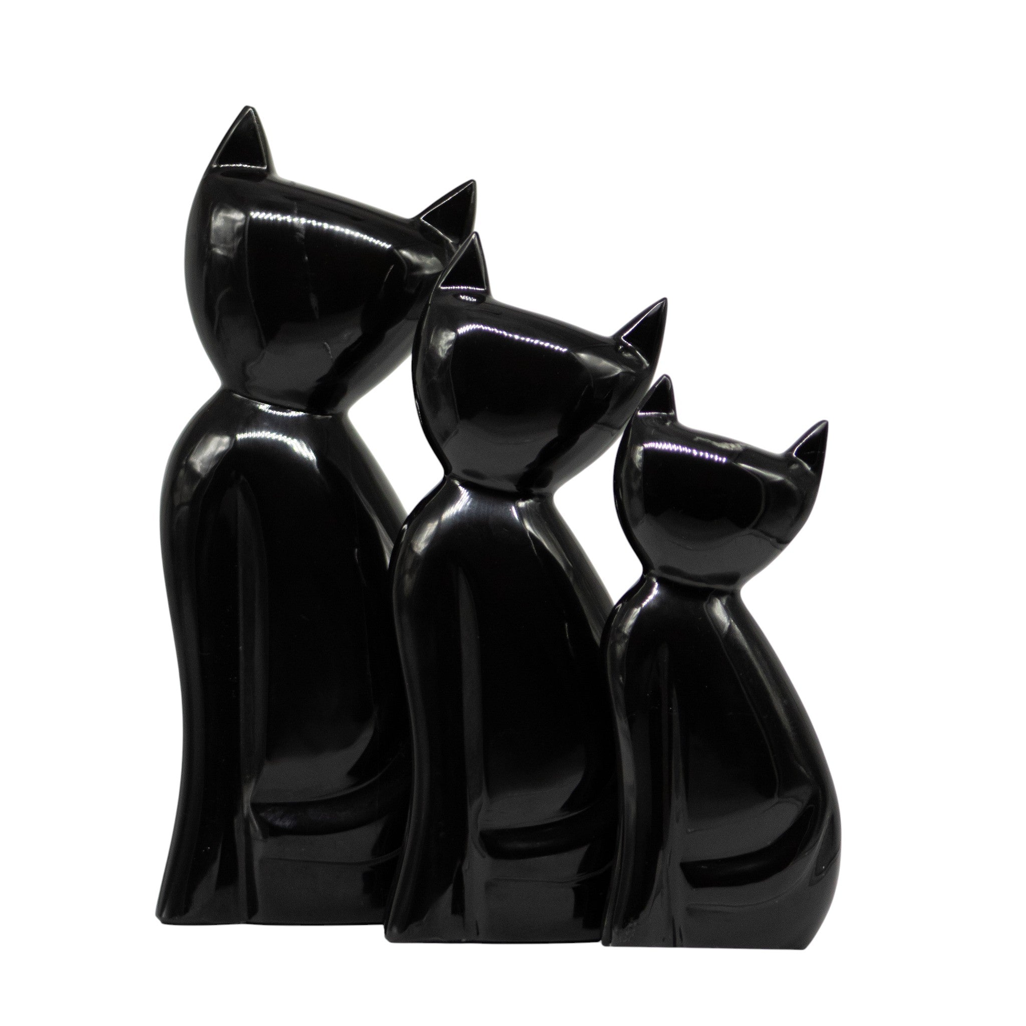 Set de 3 Gatos Decorativos Mármol Negro 31 cm