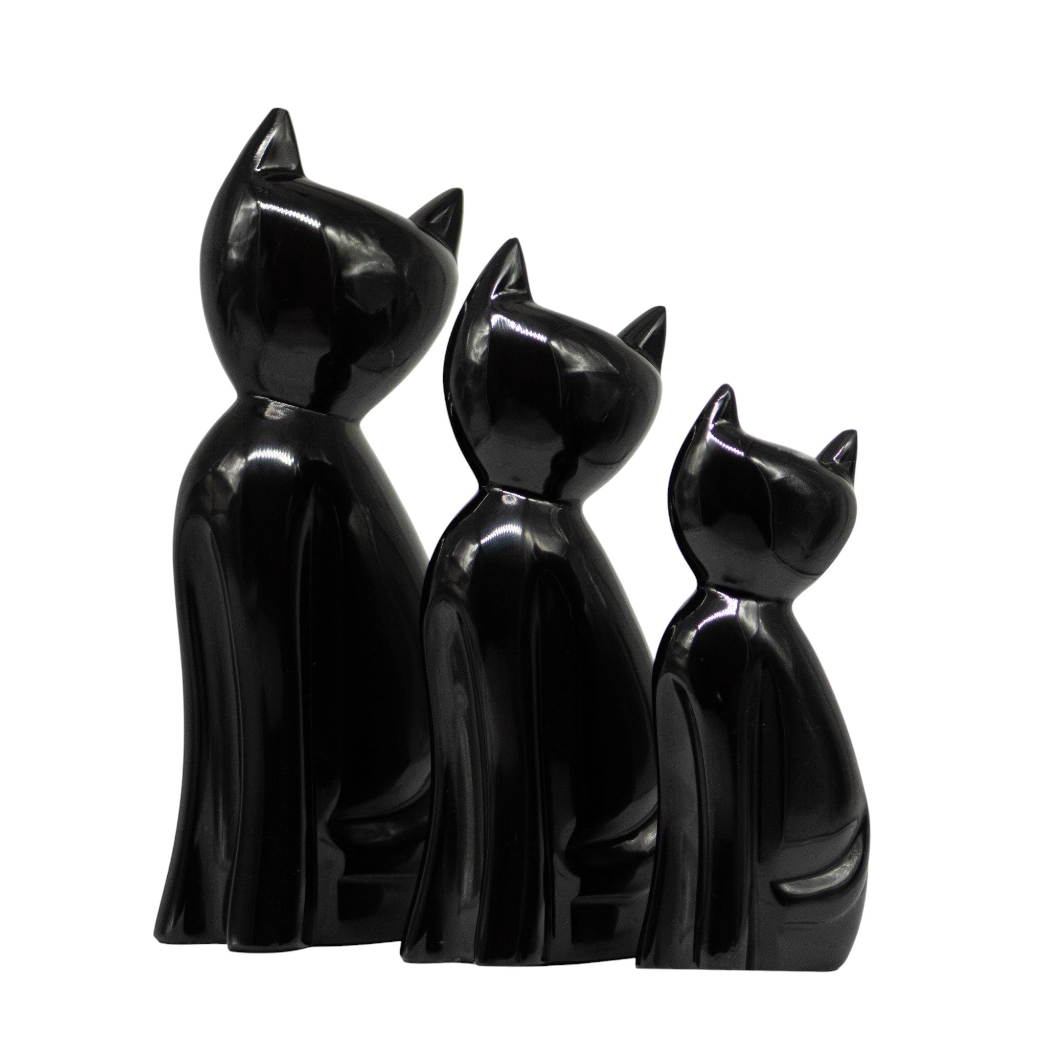 Set de 3 Gatos Decorativos Mármol Negro 31 cm