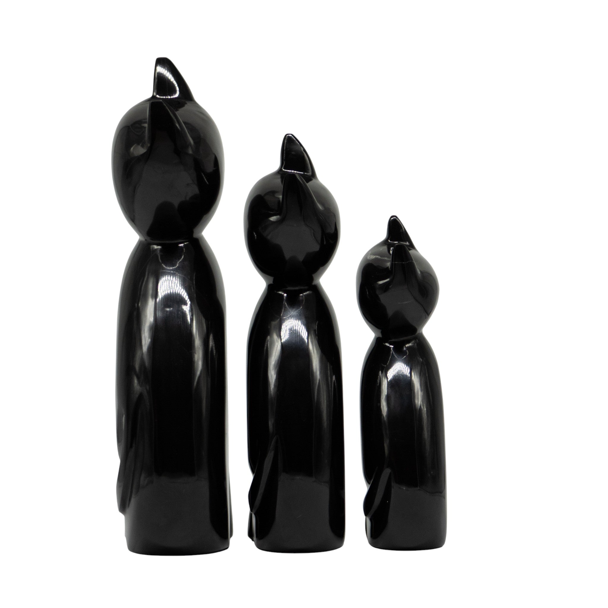 Set de 3 Gatos Decorativos Mármol Negro 31 cm