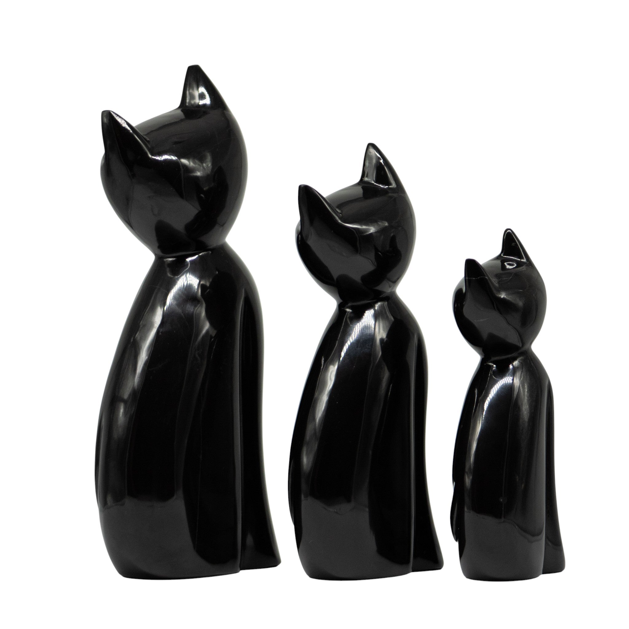 Set de 3 Gatos Decorativos Mármol Negro 31 cm