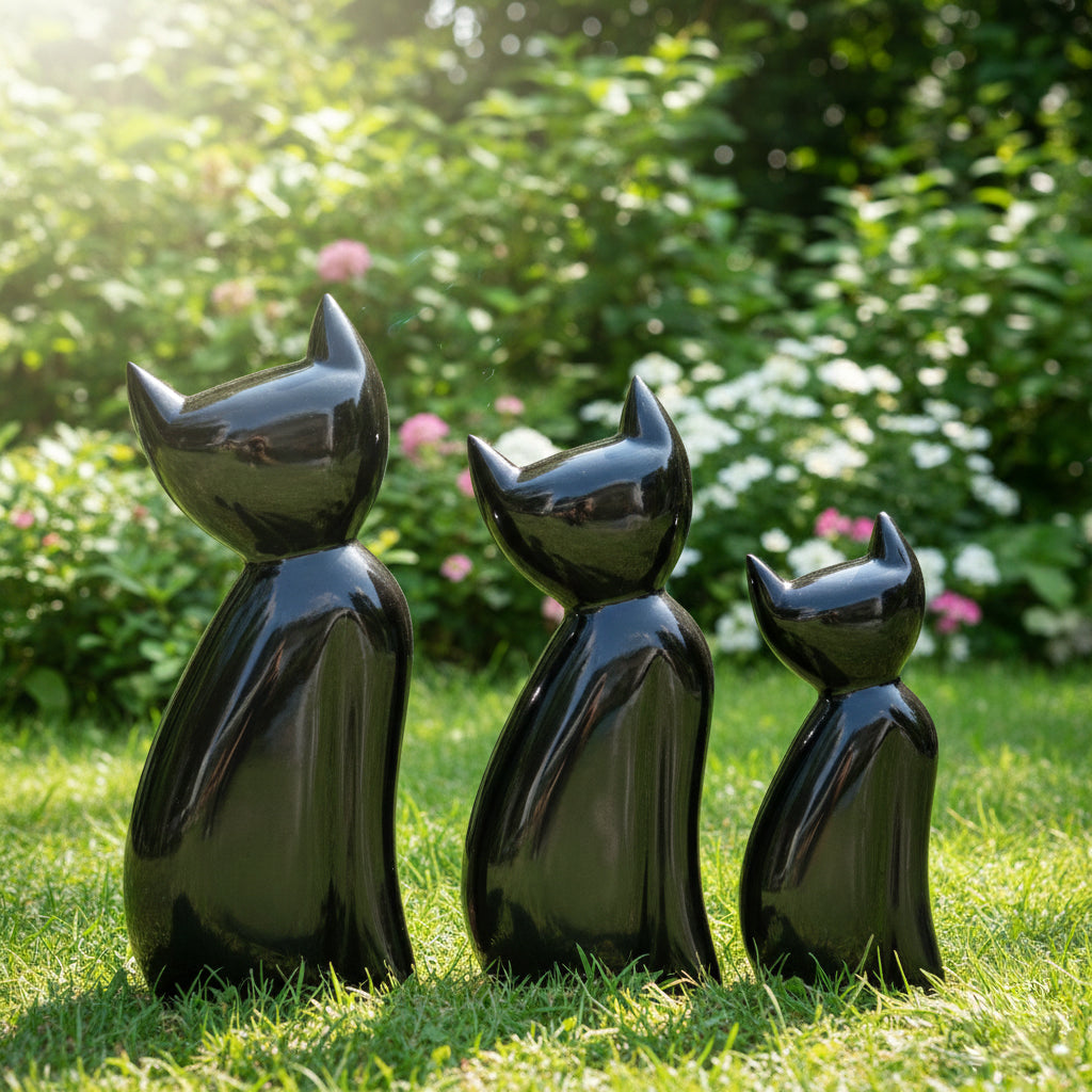 Set de 3 Gatos Decorativos Mármol Negro 31 cm