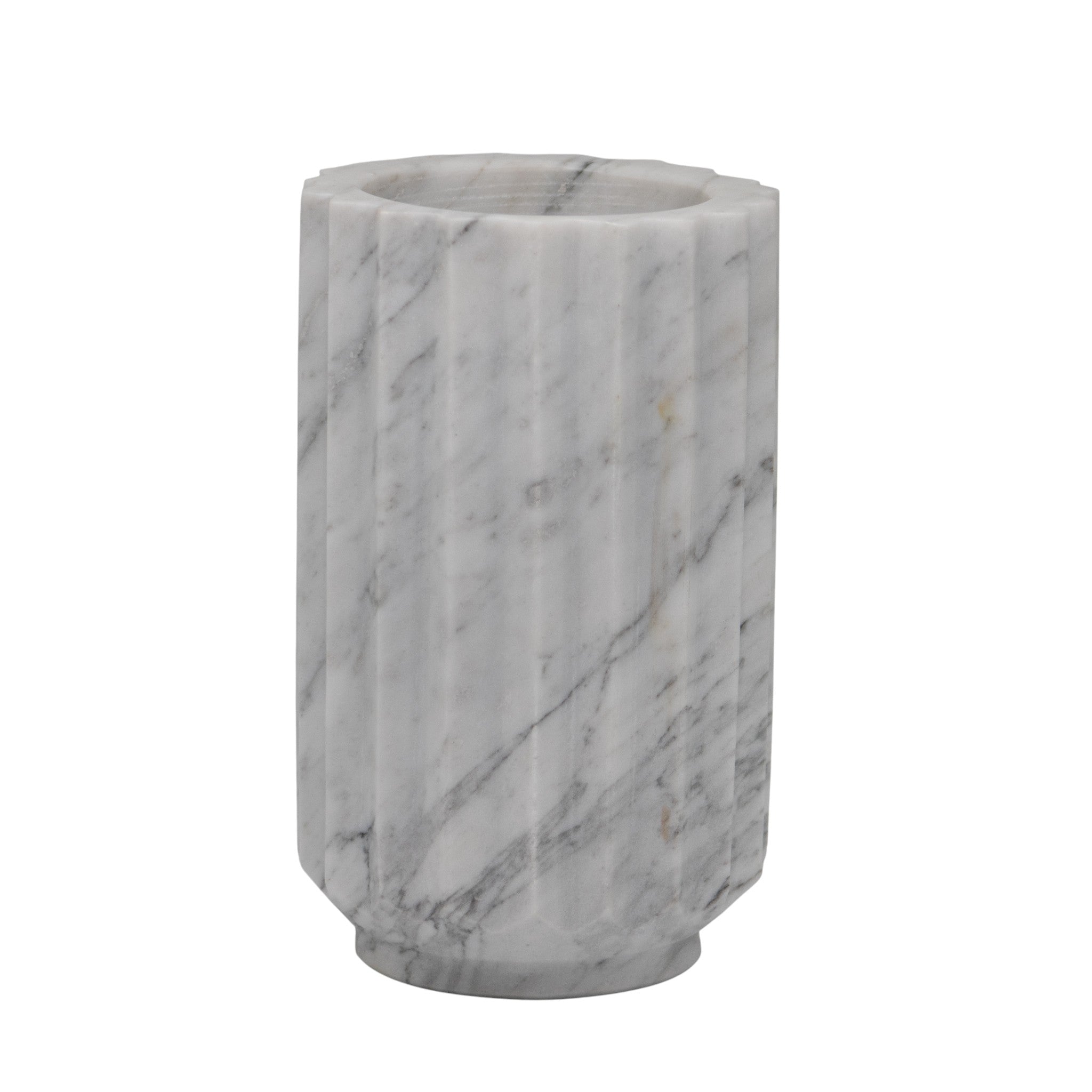 Florero Rayado de Mármol Blanco – 12 × 20 cm