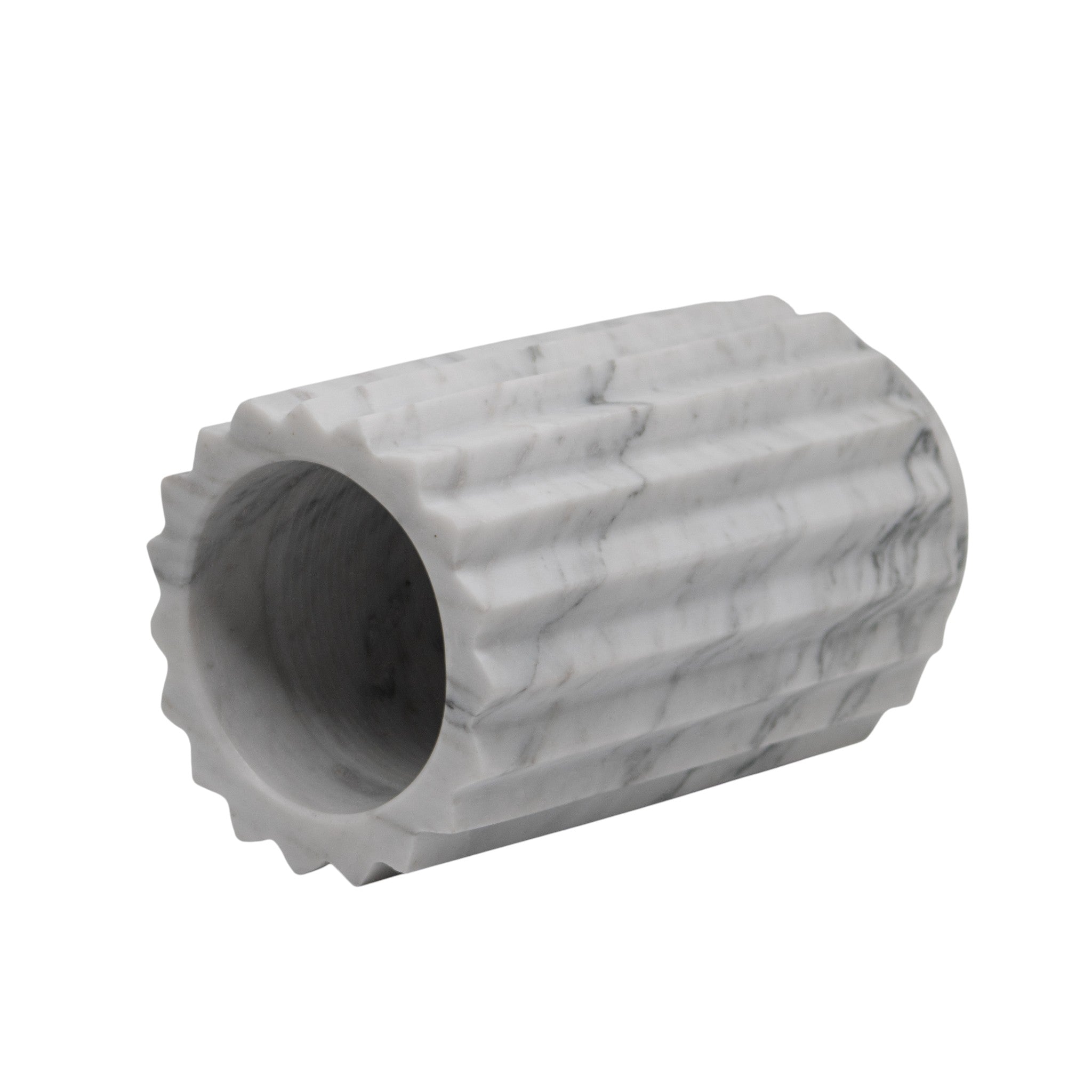 Florero Rayado de Mármol Blanco – 12 × 20 cm