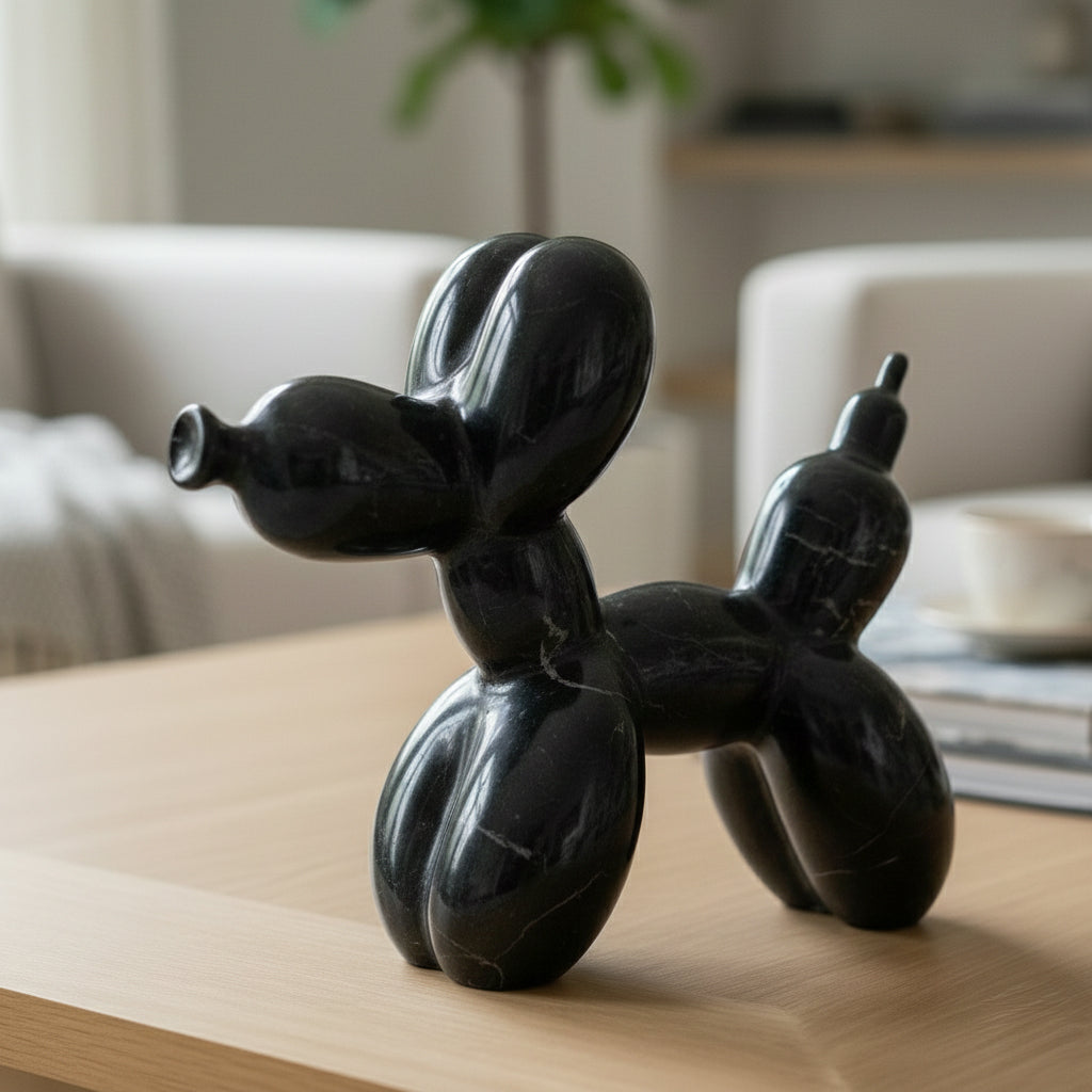 Perrito Marmol Negro 16 Cm