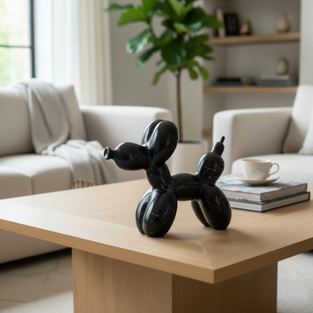 Perrito Marmol Negro 16 Cm