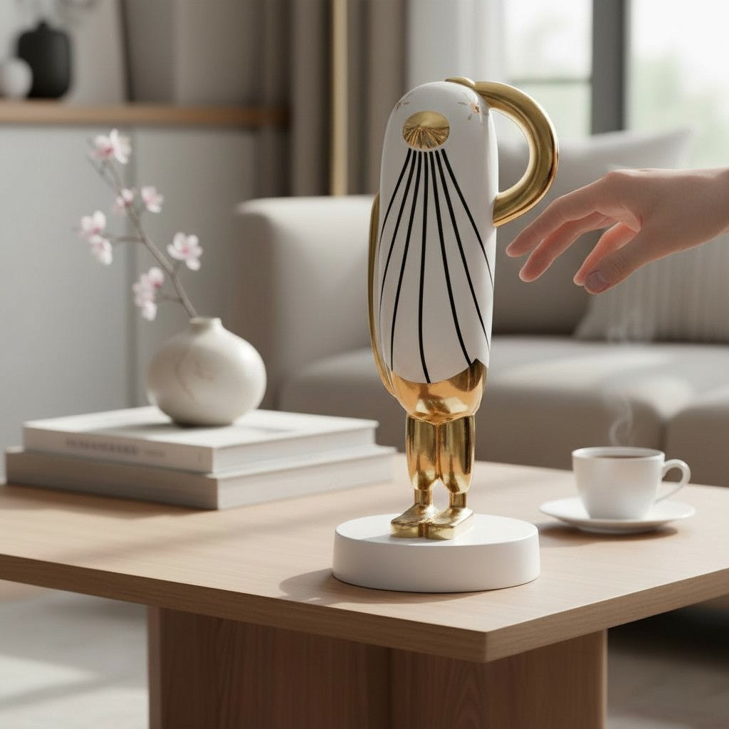 Figura Ladan Ceramica Blanco Dorado