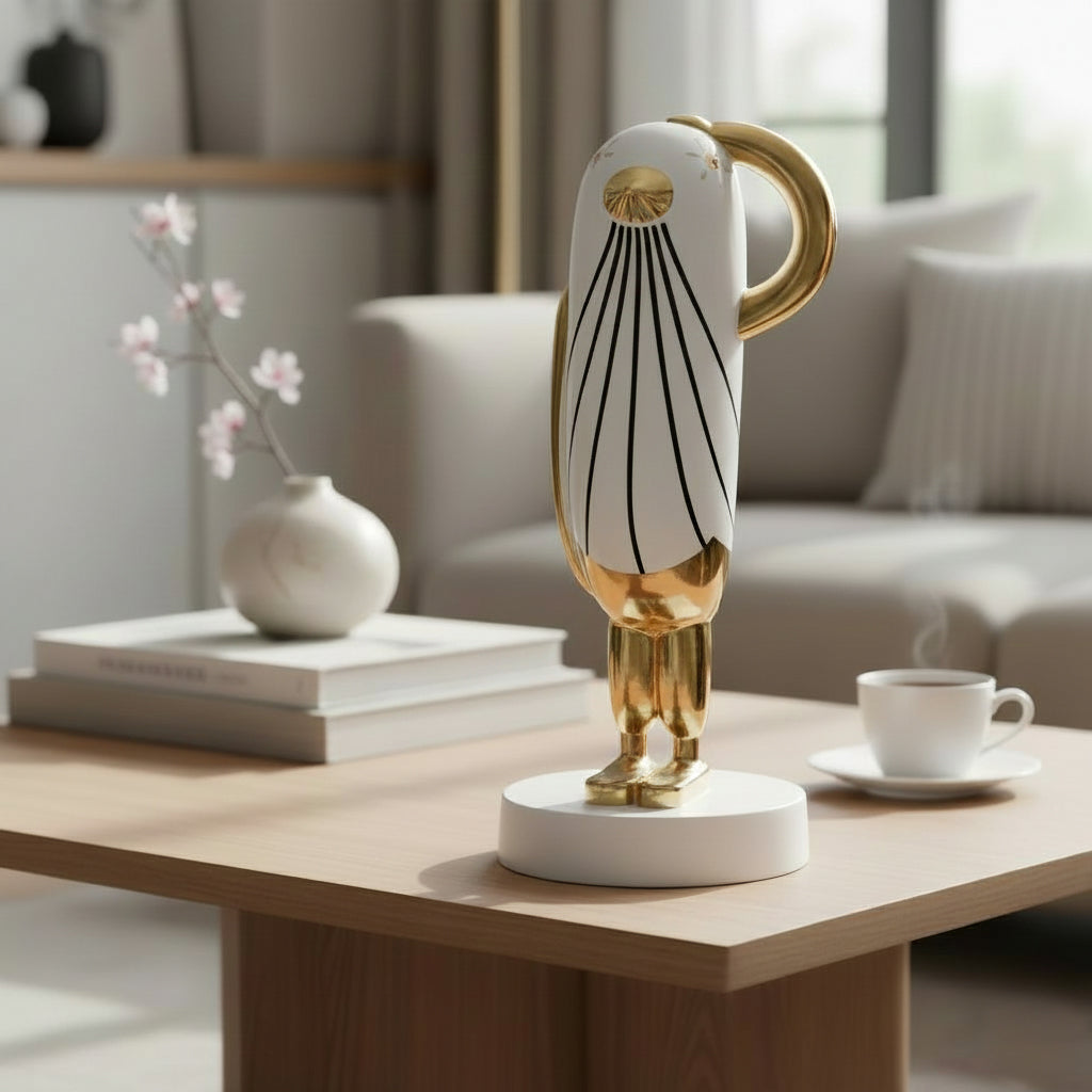 Figura Ladan Ceramica Blanco Dorado