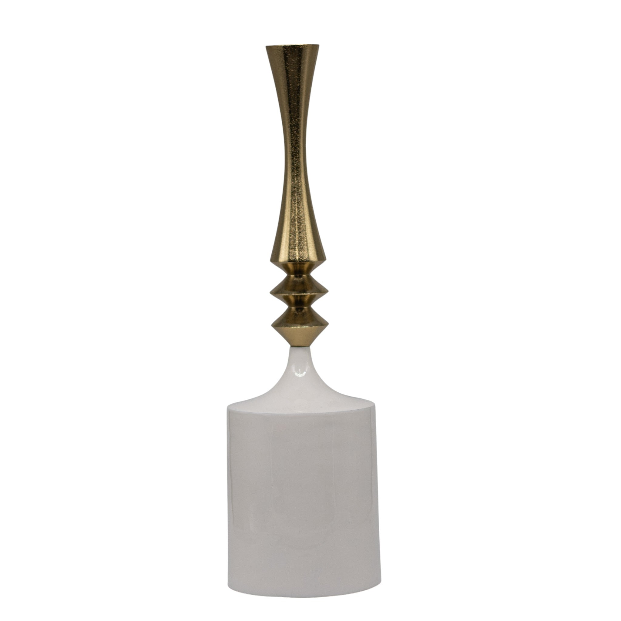 Porta vela Taro Blanca con Punta Oro 10x35x10 cm Cerámica Decorativa