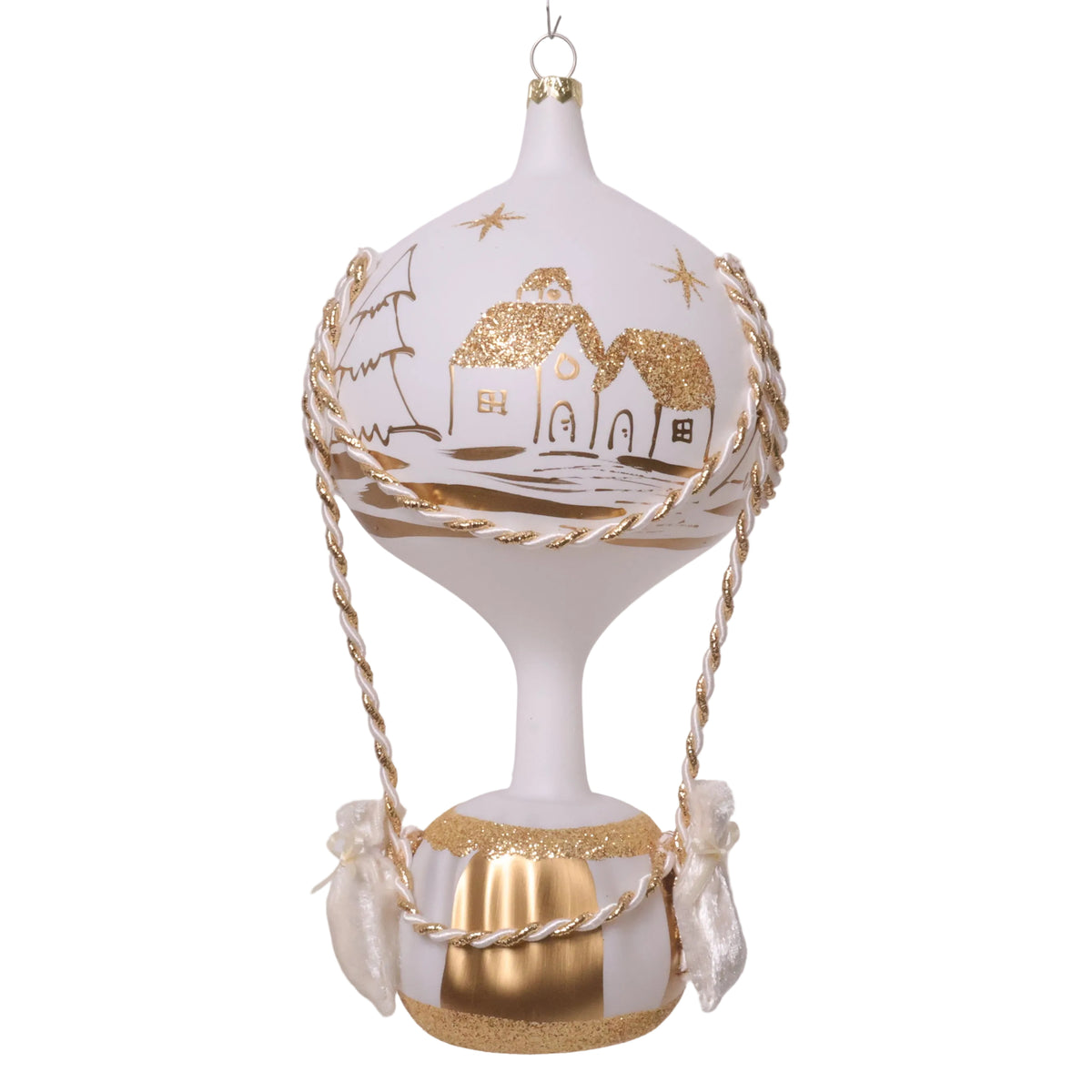 GLOBO LAQUEADO BLANCO CASITAS DORADO