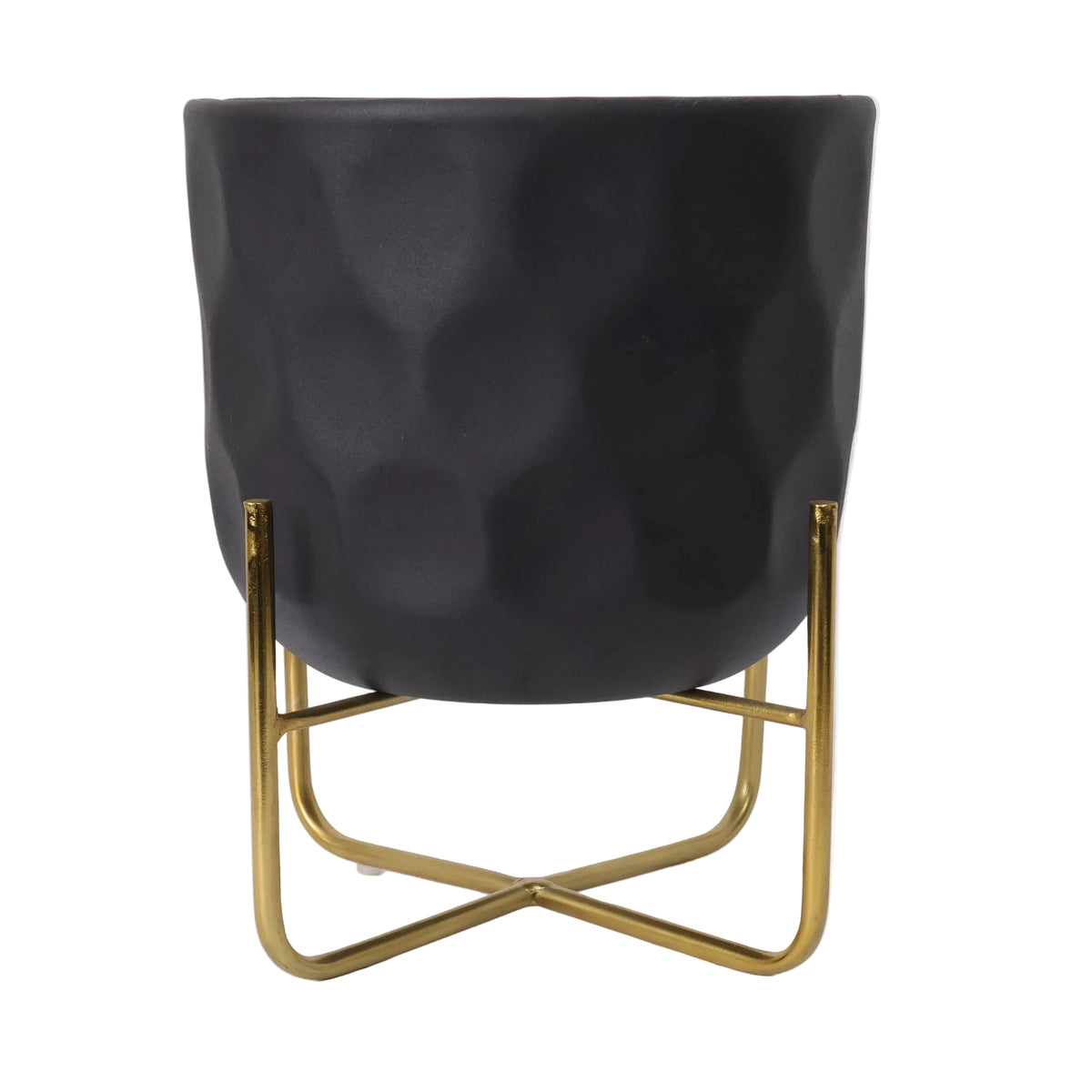 MACETA NISHA METAL NEGRO DORADO