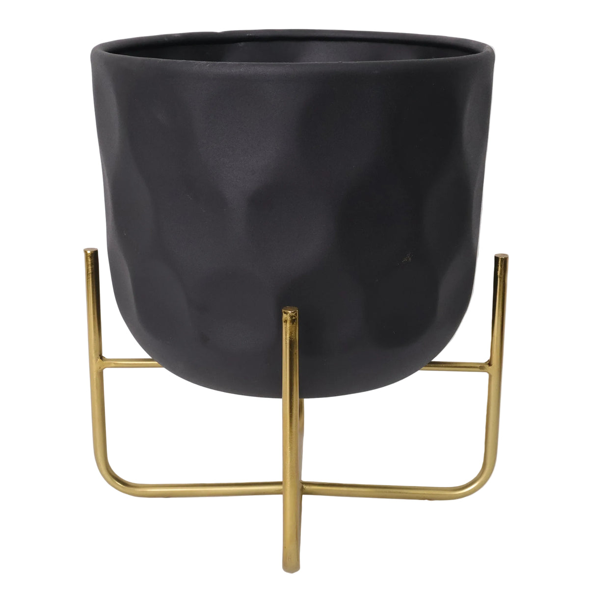 MACETA NISHA METAL NEGRO DORADO