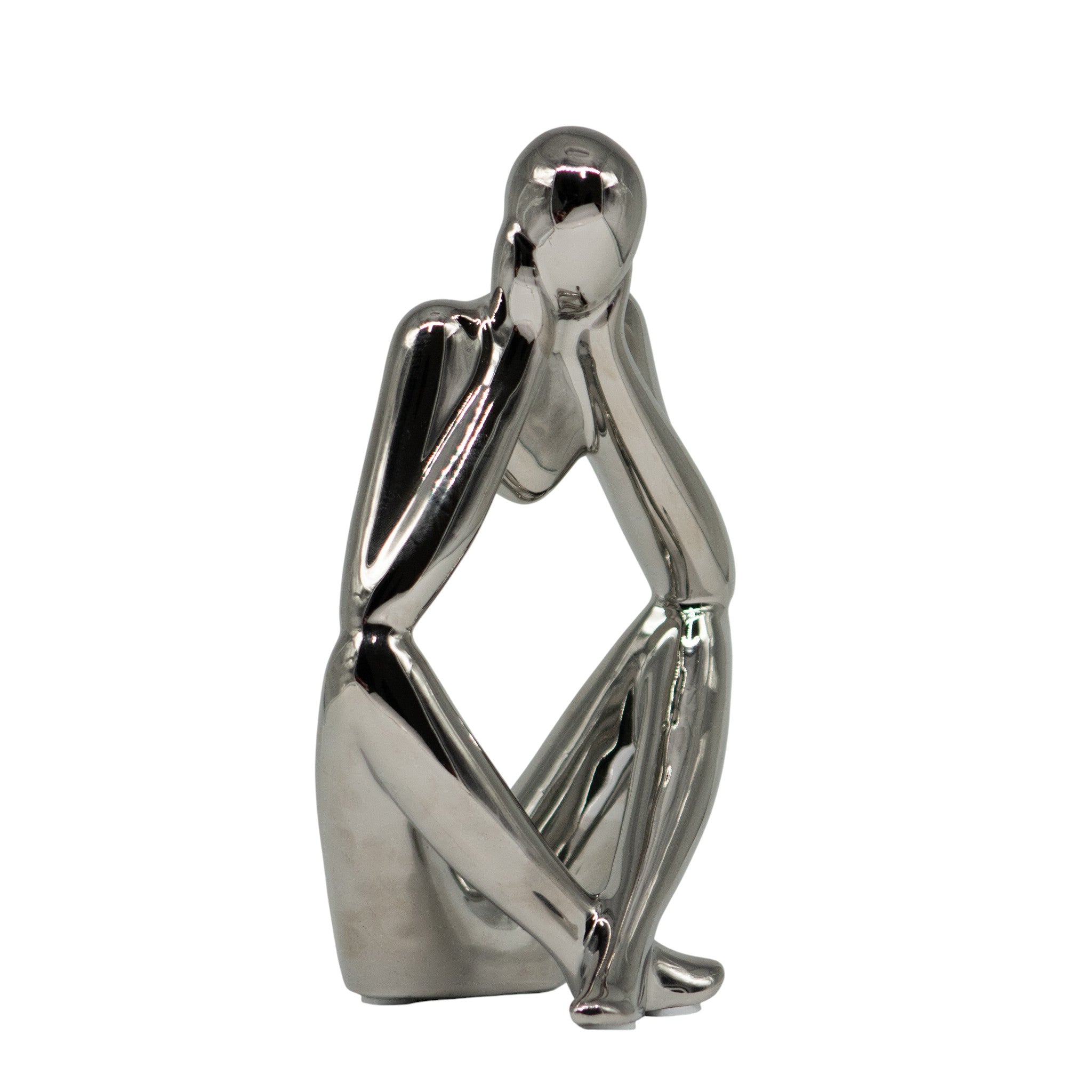 Figura Decorativa Pensador de Cerámica Plata 21 cm