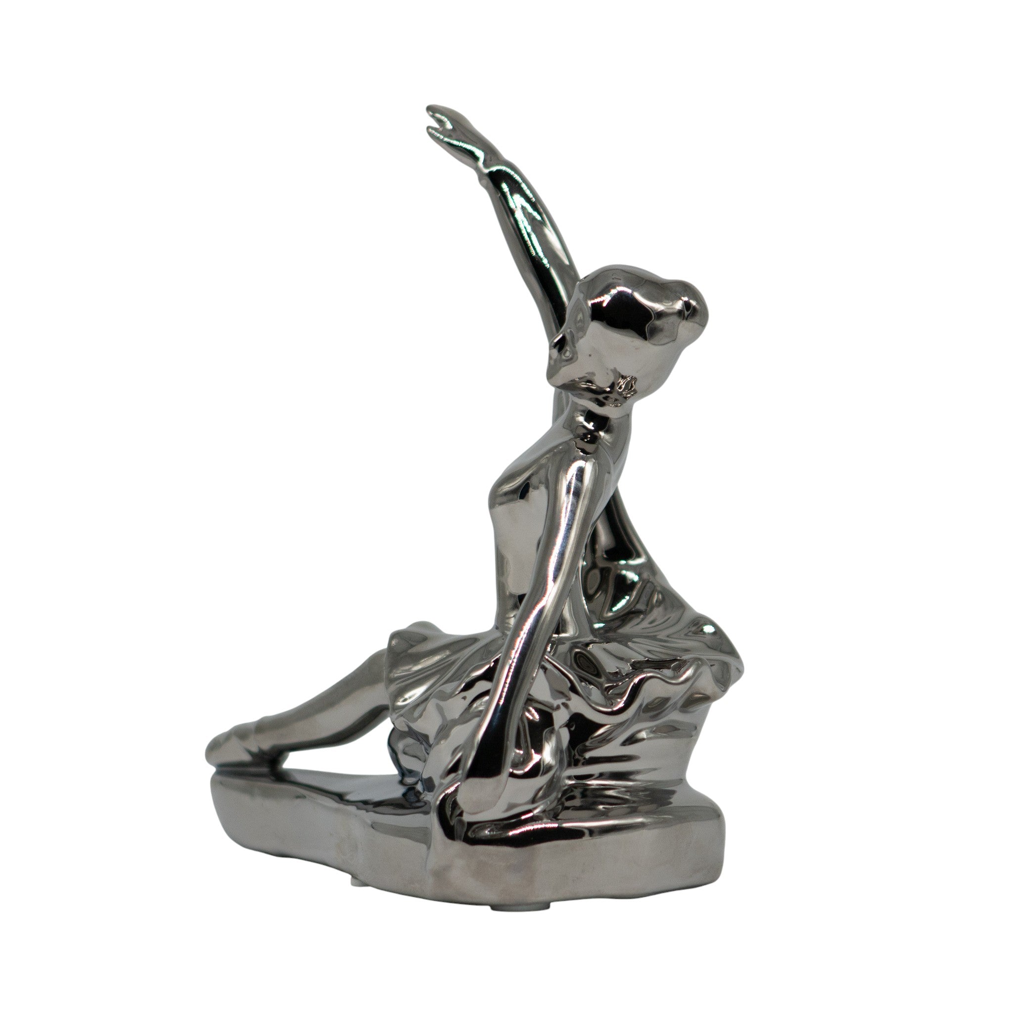 Figura Decorativa Bailarina de Cerámica Plata – 16 cm