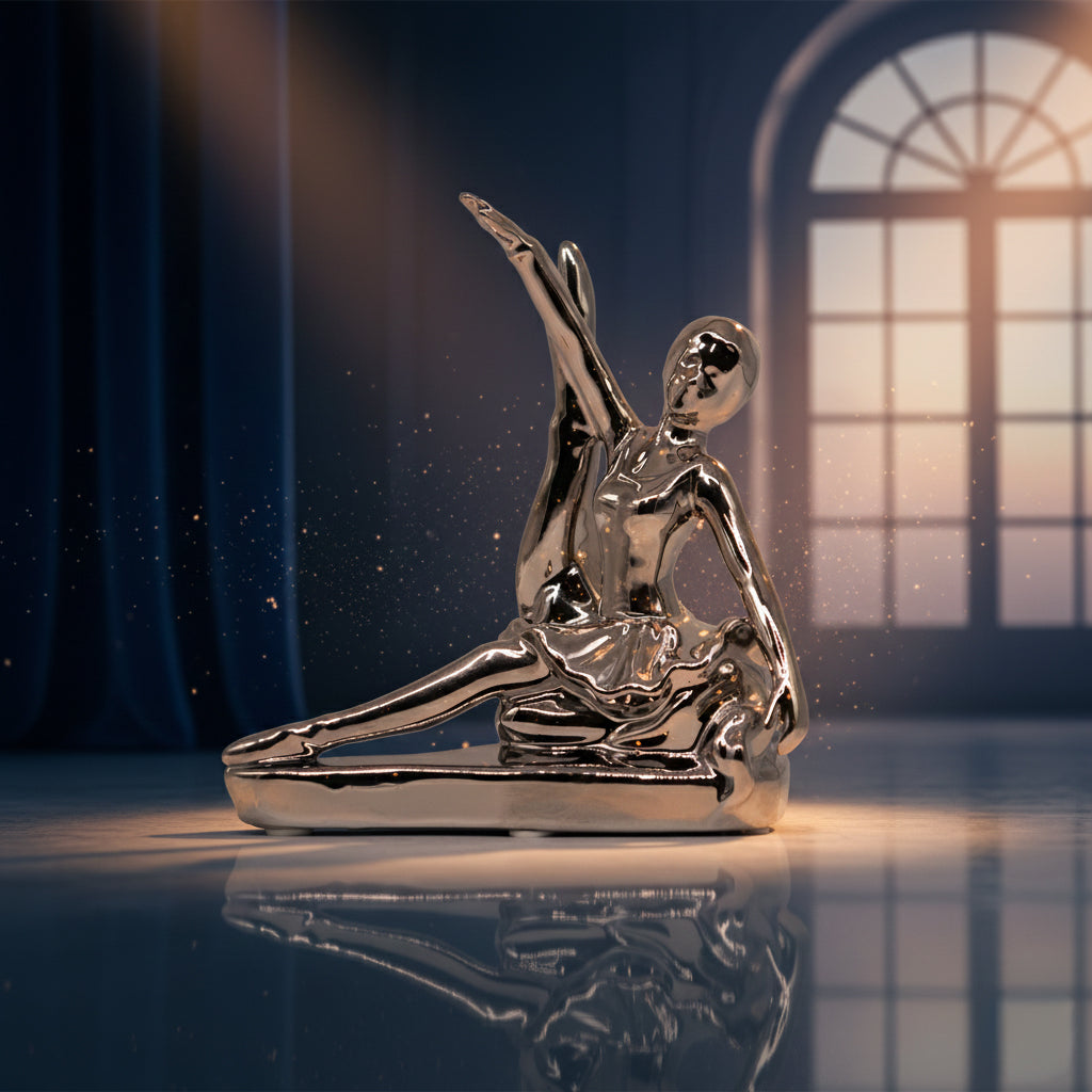 Figura Decorativa Bailarina de Cerámica Plata – 16 cm