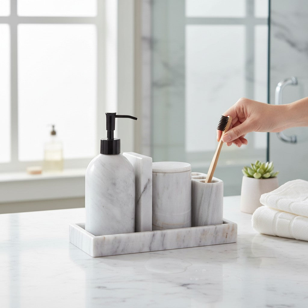 Set de Baño 5 Piezas de Mármol Blanco