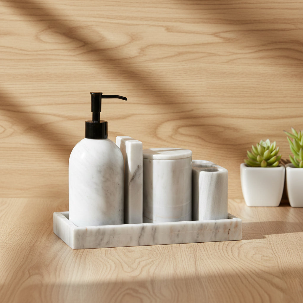 Set de Baño 5 Piezas de Mármol Blanco
