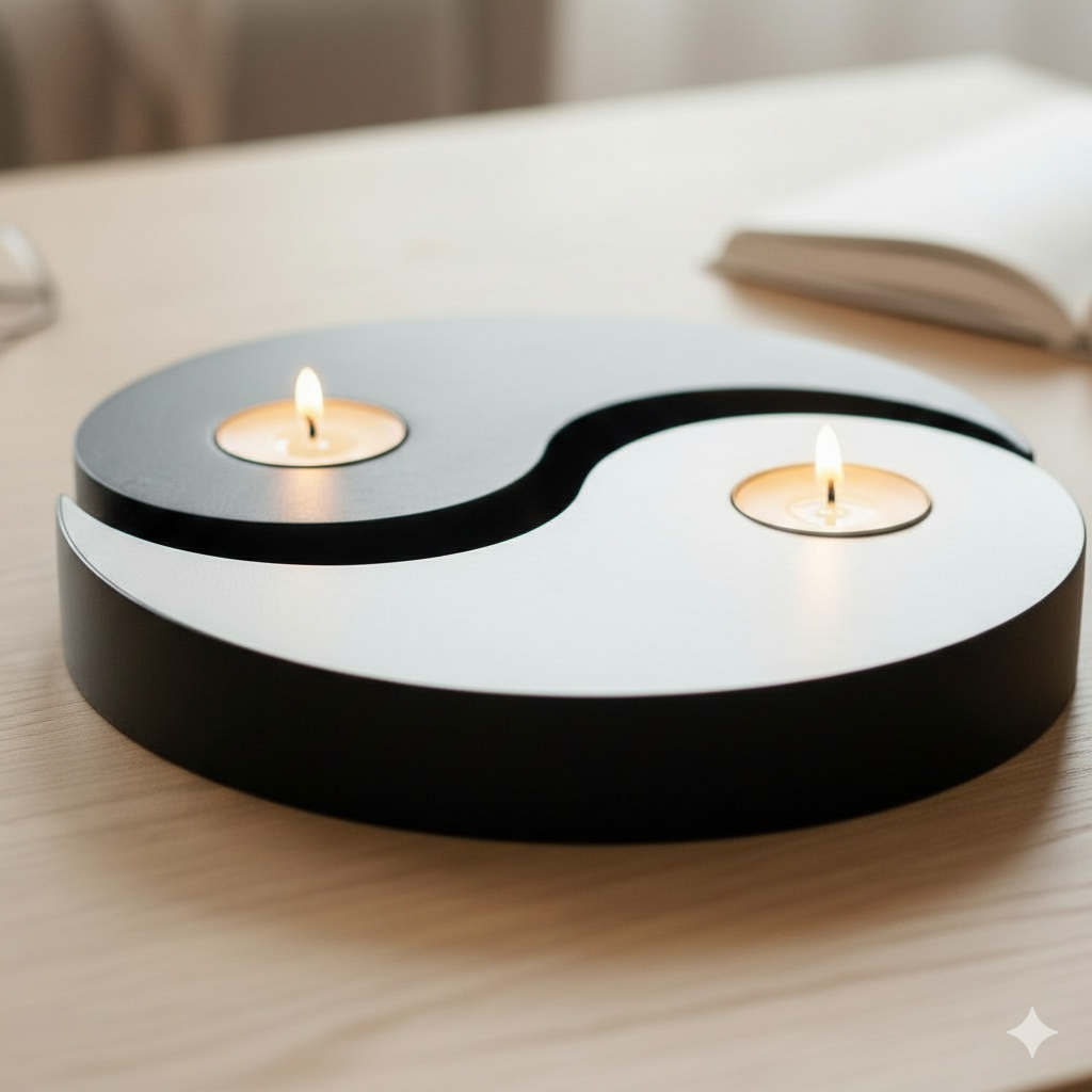 Porta Velas Yin Yang Blanco y Negro 20 cm