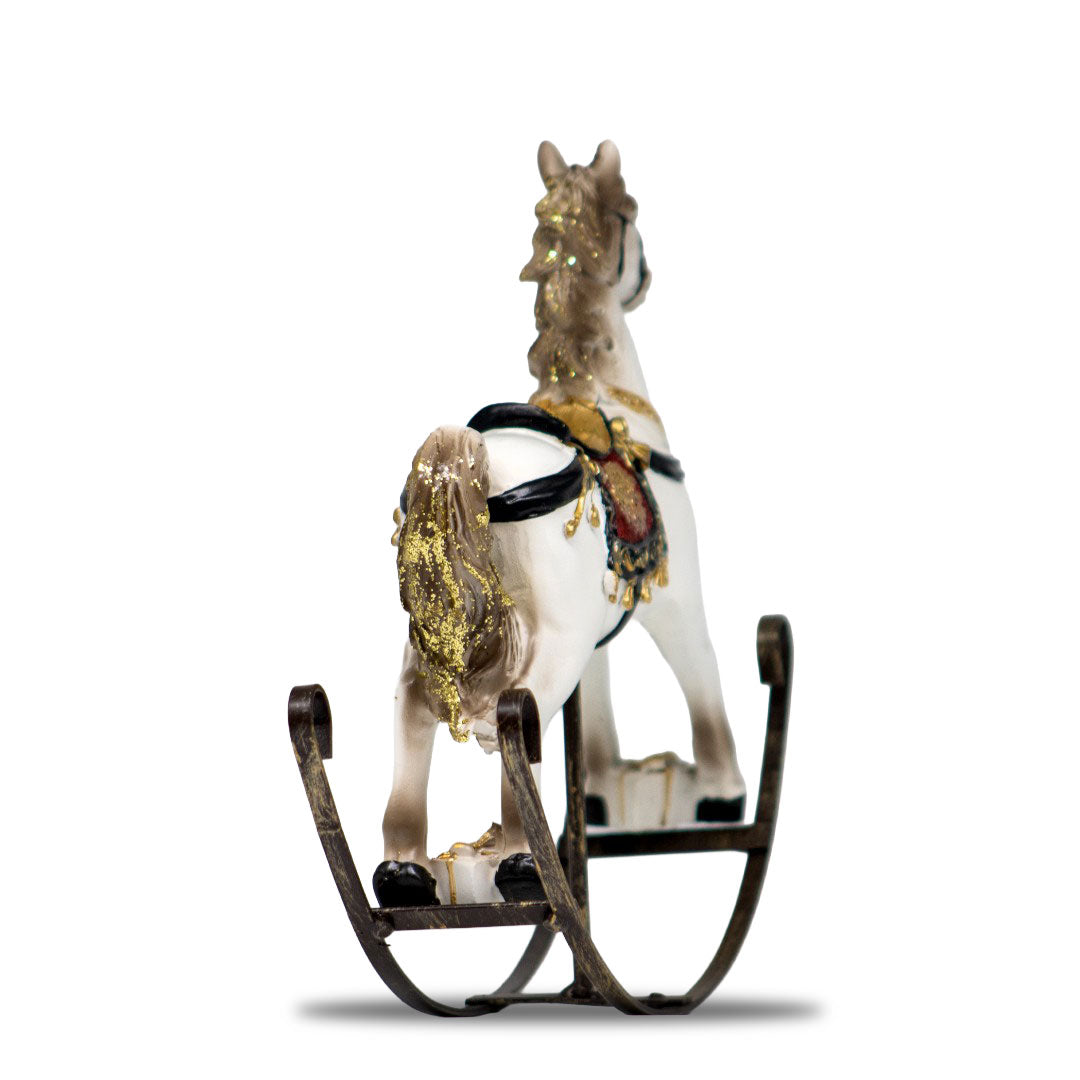 Figura De Poliresina Caballo Mecedor Blanco con Montura