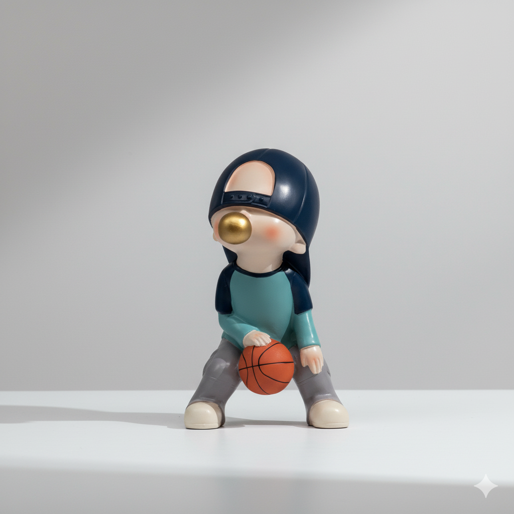 Figura De Poliresina Niño Con Chicle Azul Basquetbol 23 Cm