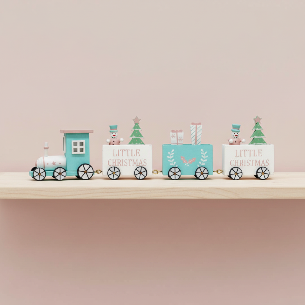 Tren Navideño Muñeco de Nieve Rosa y Azul – 35 cm