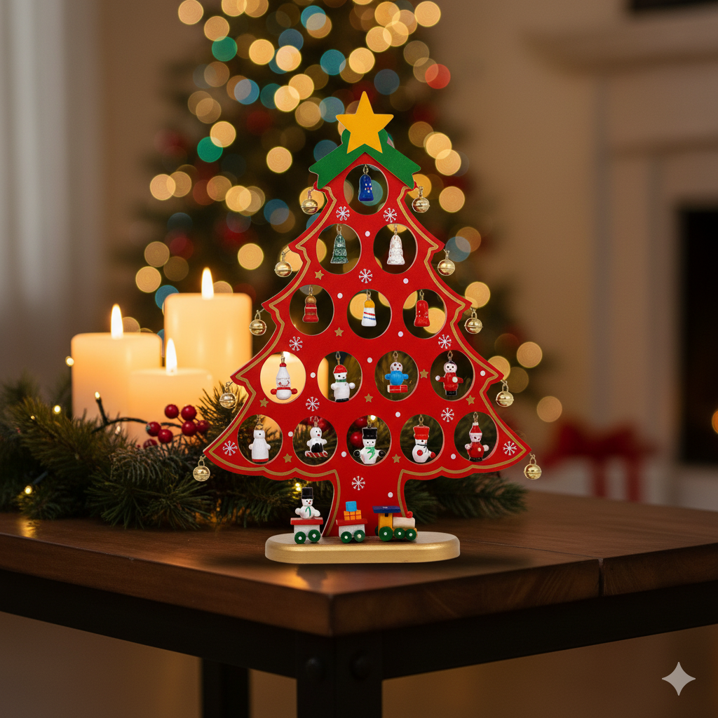 Adorno Navideño Ãrbol Rojo con Tren – 32 cm