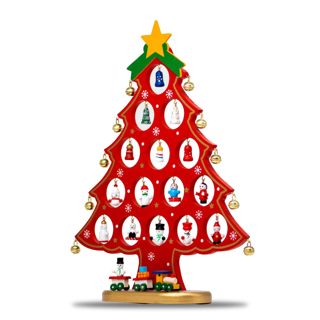 Adorno Navideño Ãrbol Rojo con Tren – 32 cm