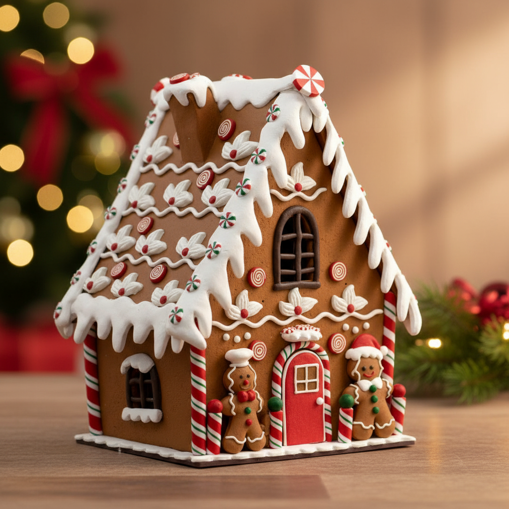 Adorno Navideño Casa de Jengibre con Nieve y Cocinero – 24 cm
