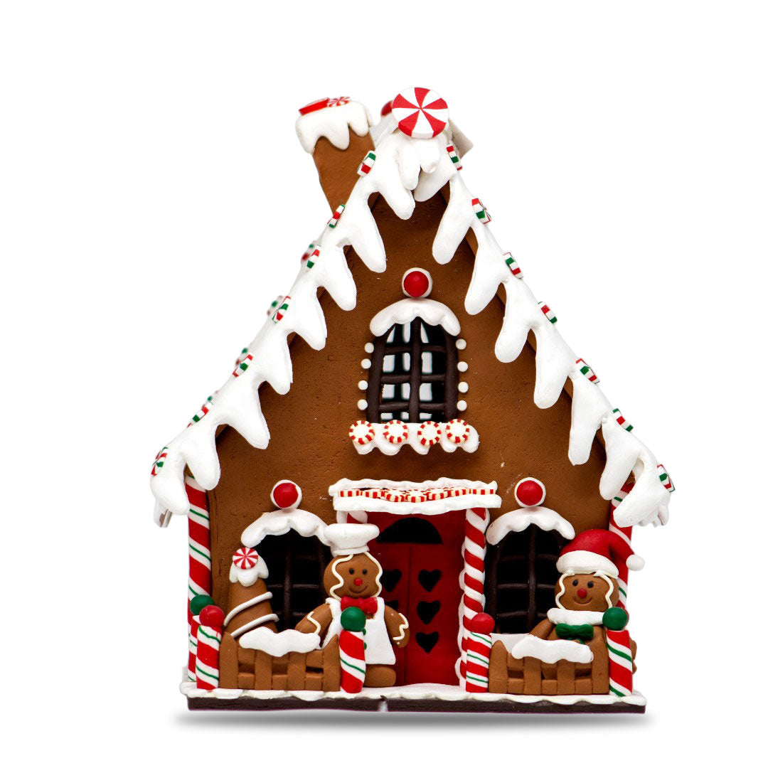 Adorno Navideño Casa de Jengibre con Nieve y Cocinero – 24 cm