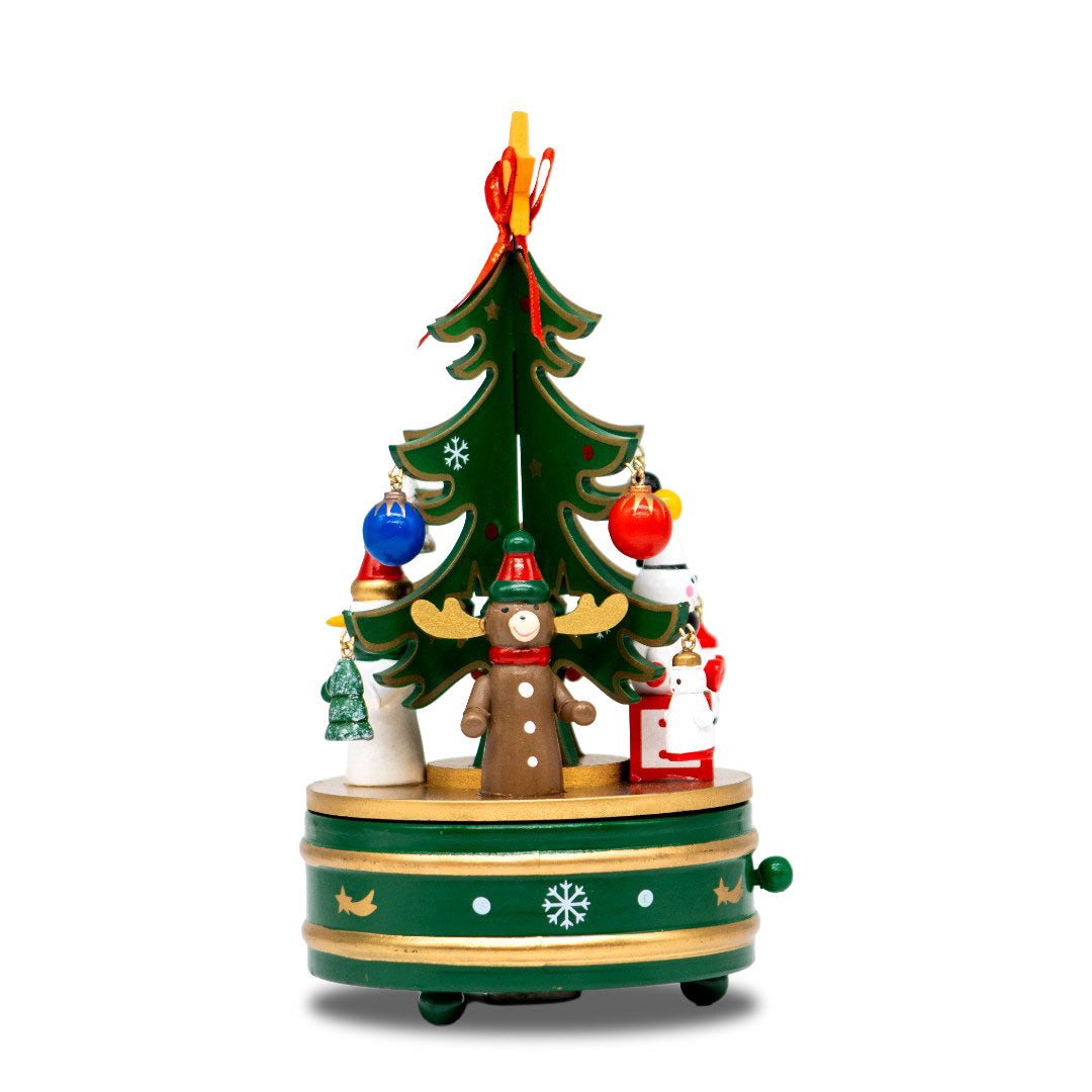 Adorno Navideño con Caja Musical Ãrbol Verde y Santa – 22 cm