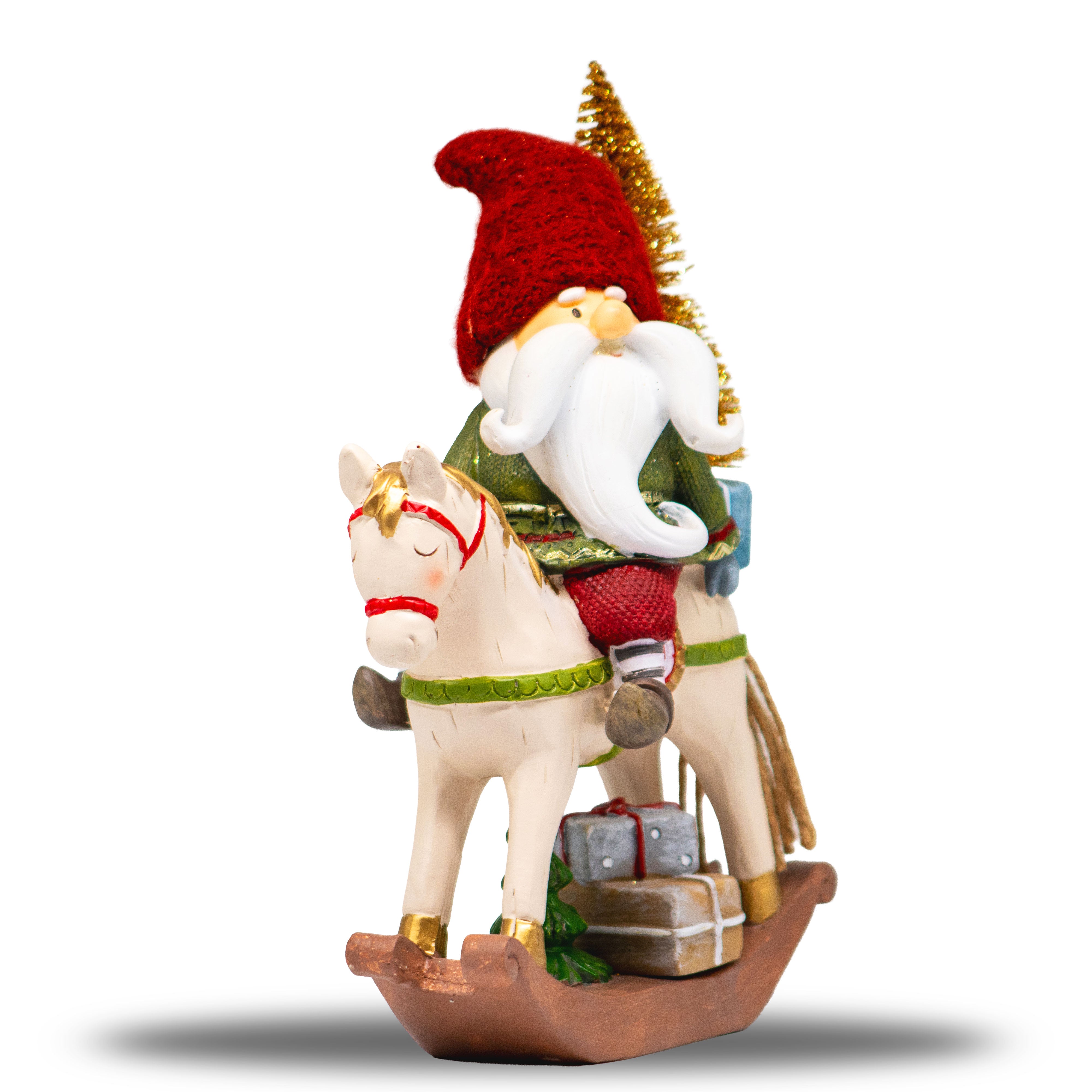 Adorno Navideño Duende en Caballo Mecedora – 26 cm