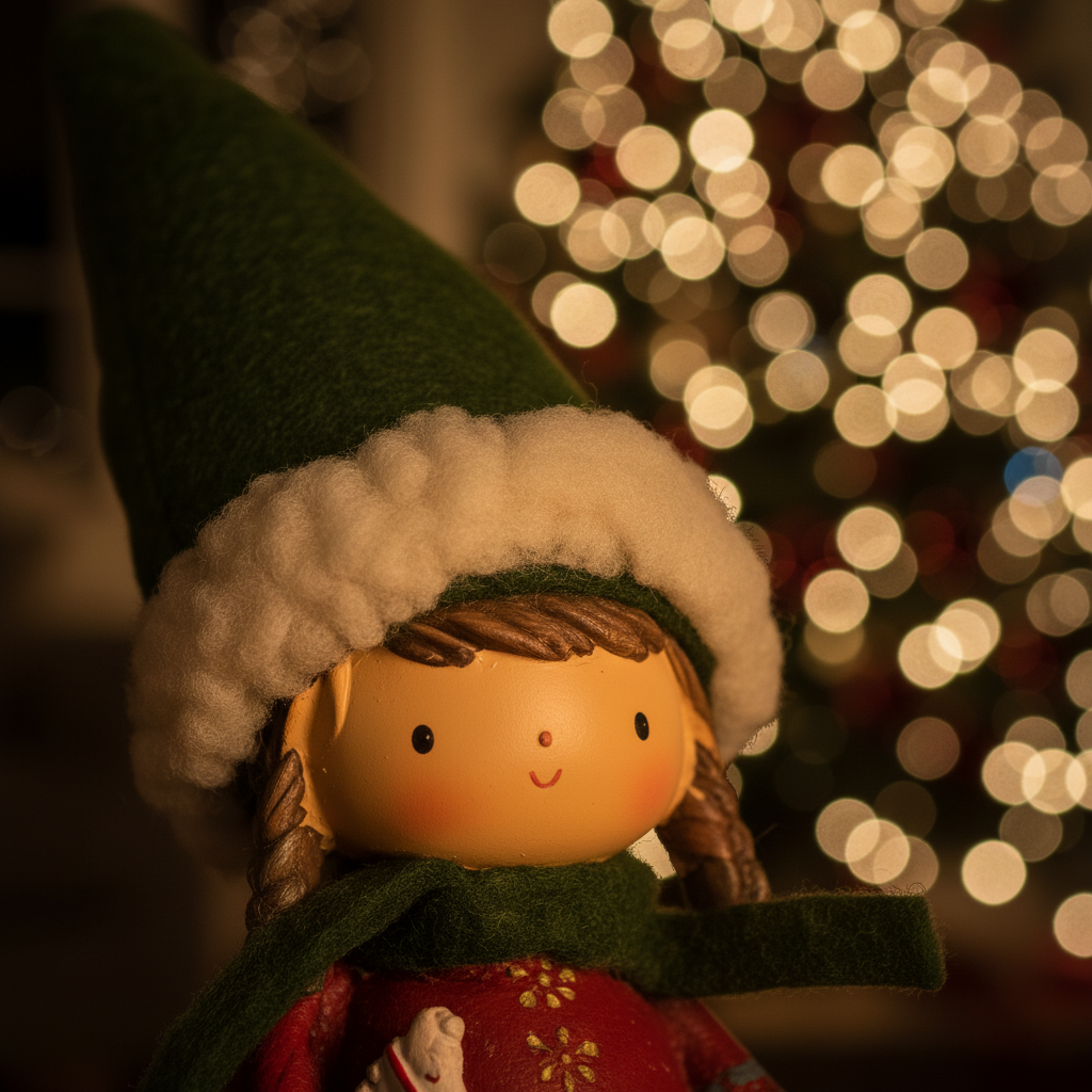 Adorno Navideño Niña con Gorro Verde y Caballo – 25 cm