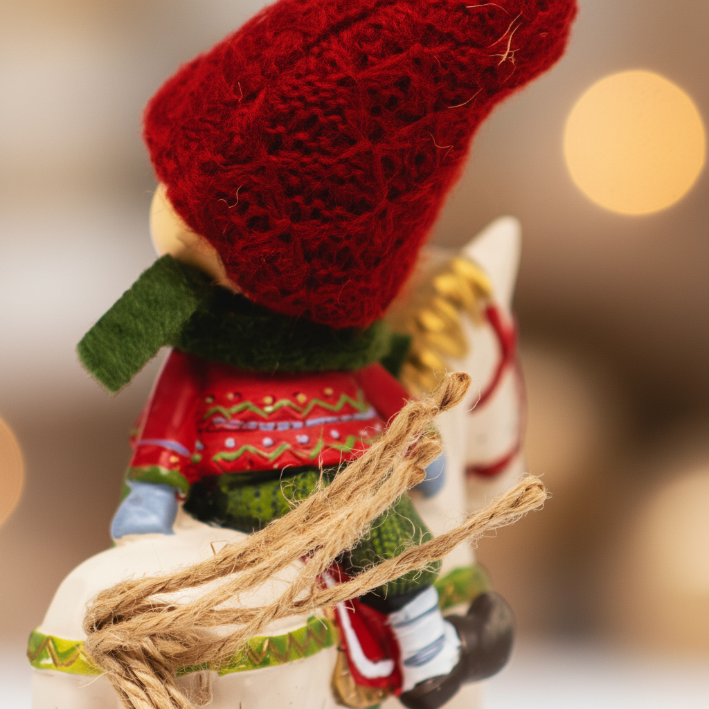 Adorno Navideño Niño en Caballo Mecedora 21 cm