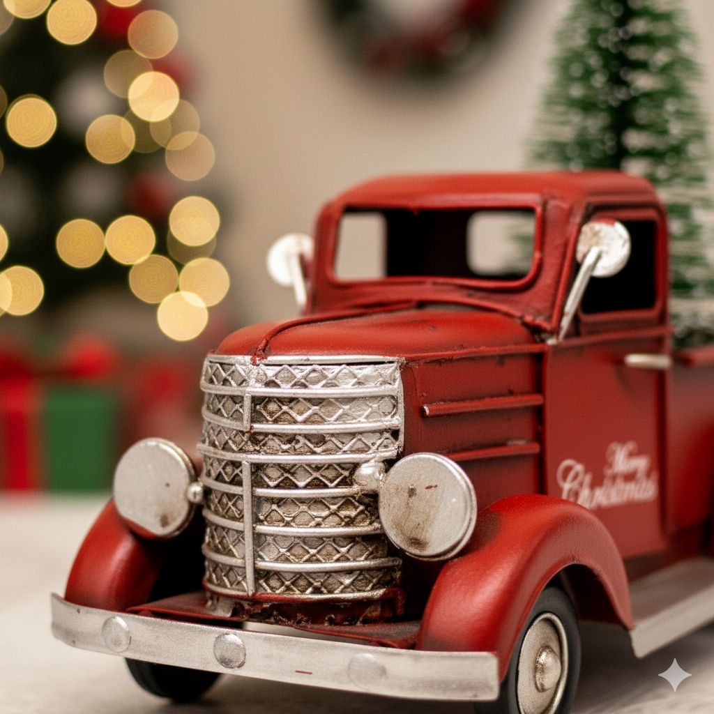 Van Roja Decorativa de Metal Vintage con Ãrbol de Navidad – 15 cm