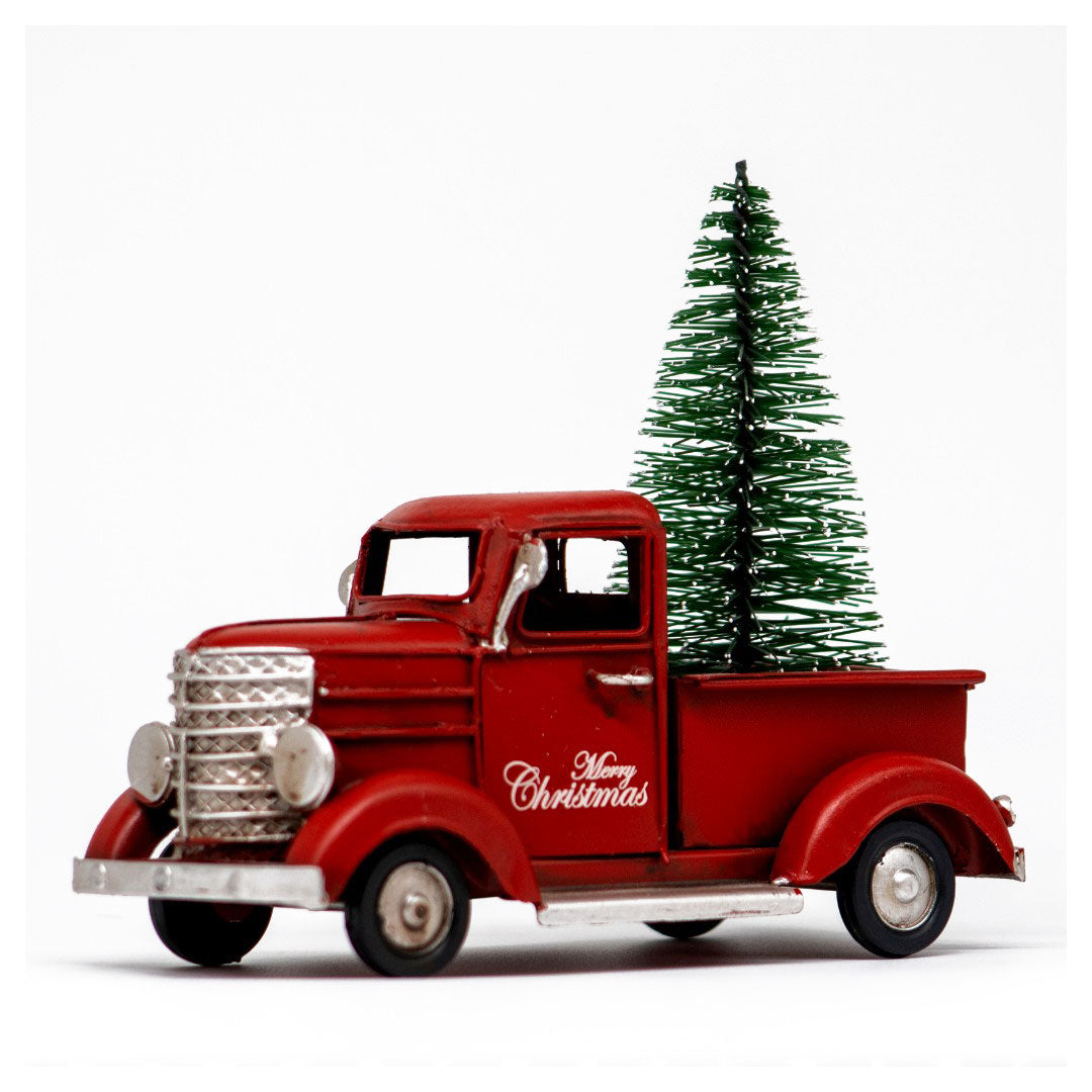 Van Roja Decorativa de Metal Vintage con Ãrbol de Navidad – 15 cm