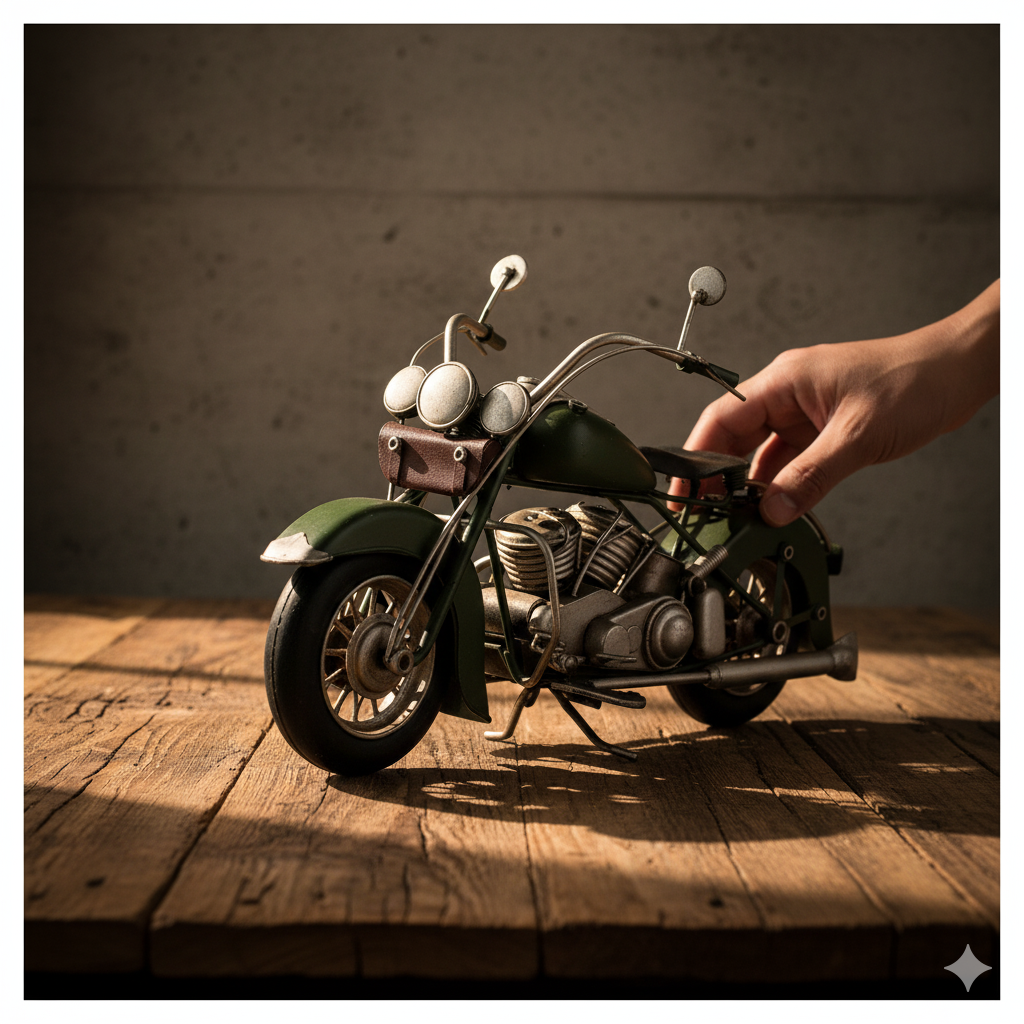 Moto Verde Militar Adorno De Metalico Vintage
