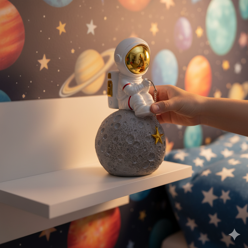 Figura Decorativa de Poliresina Astronauta Pescando Estrellas 17 cm
