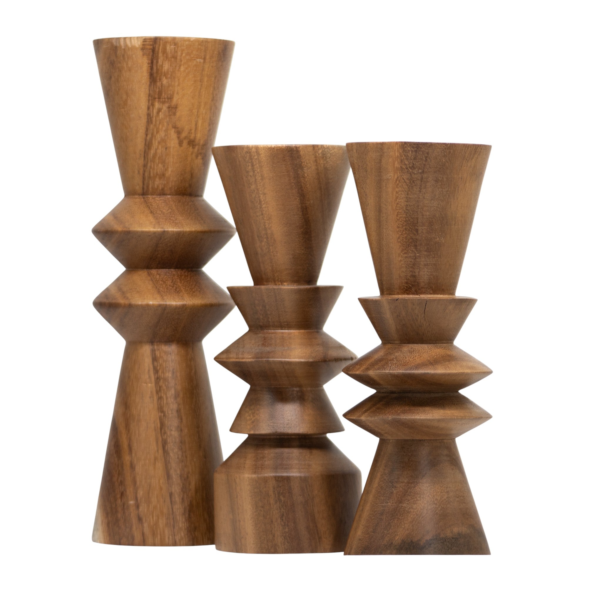 Juego de 3 Tótems Decorativos de Madera – 34 cm