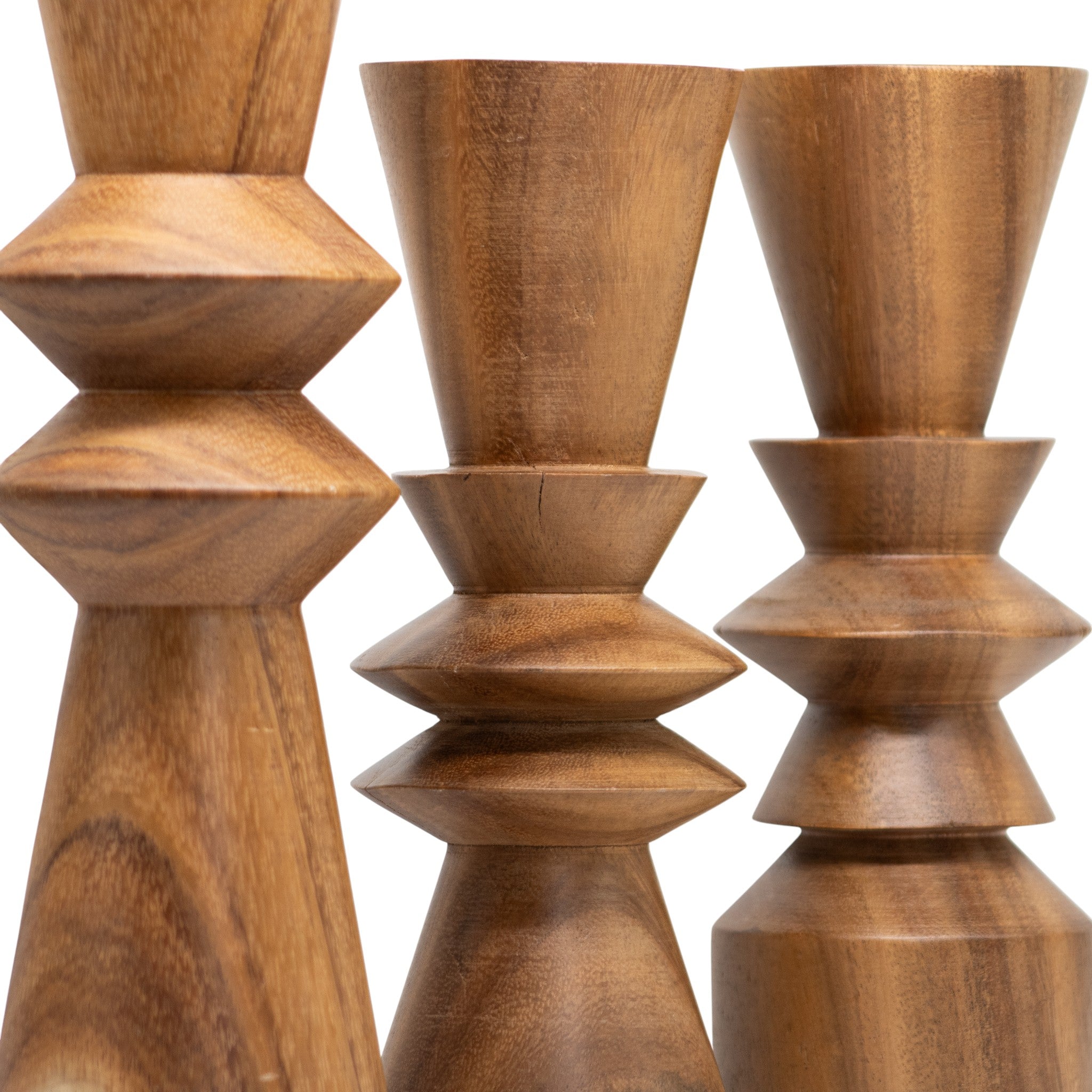 Juego de 3 Tótems Decorativos de Madera – 34 cm