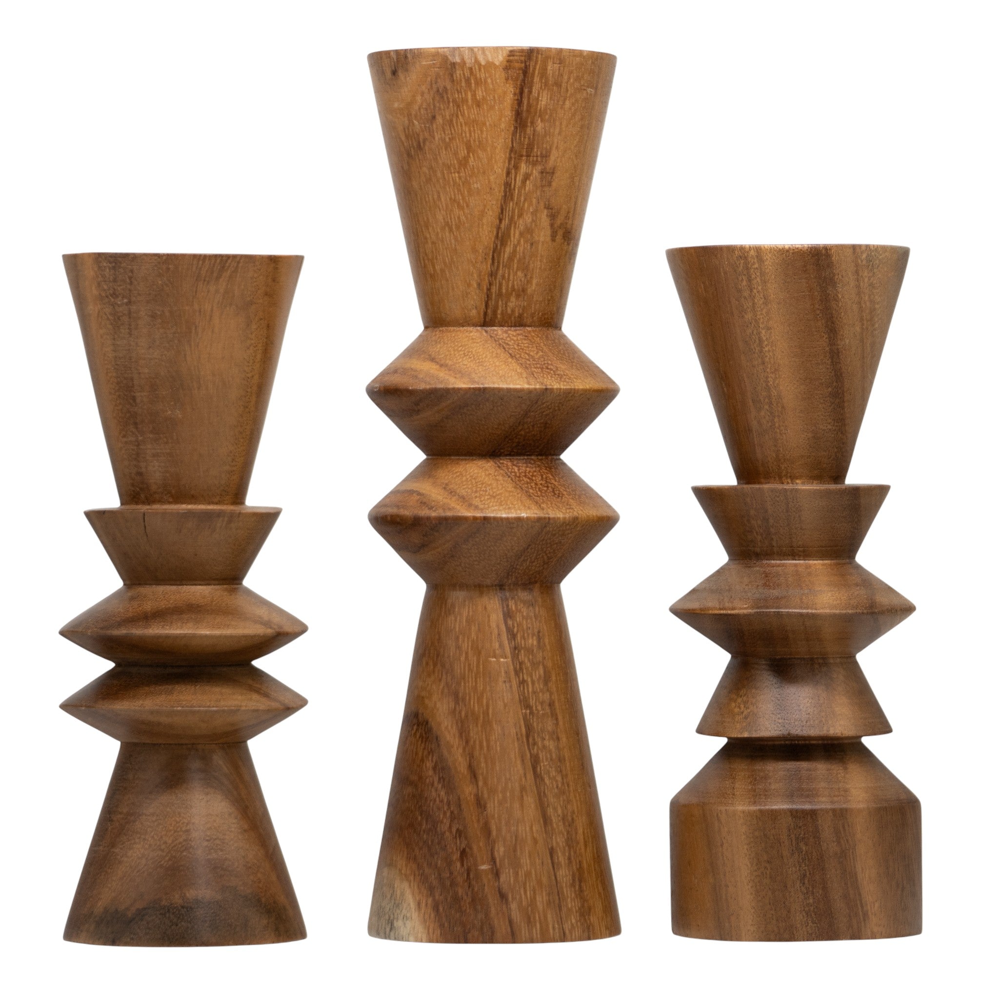 Juego de 3 Tótems Decorativos de Madera – 34 cm