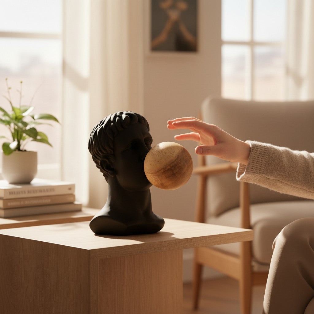 Busto con Chicle Negro + Madera Figura Decorativa Moderna 34 cm