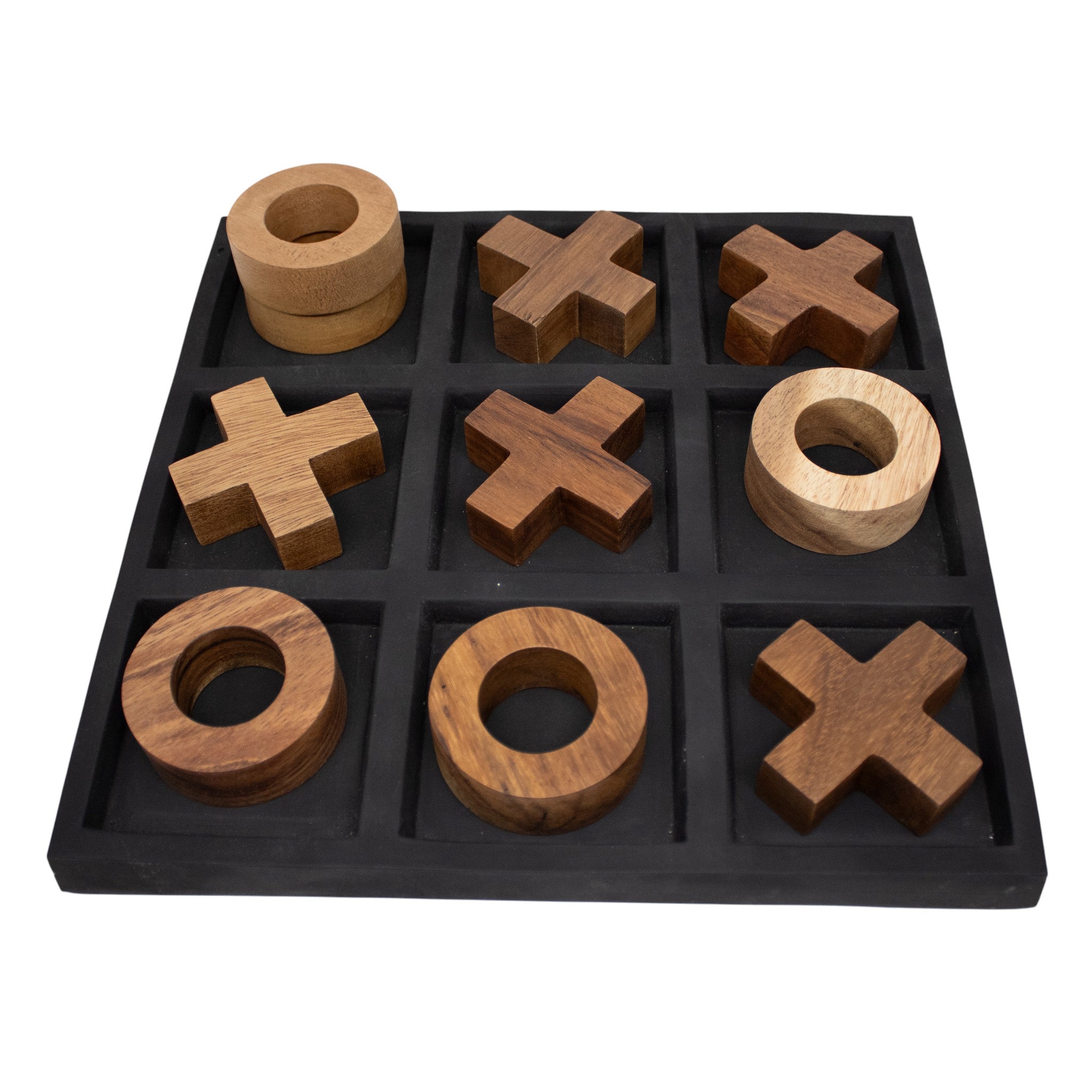 Juego de Gato Decorativo Concreto Negro con Madera – 30 cm