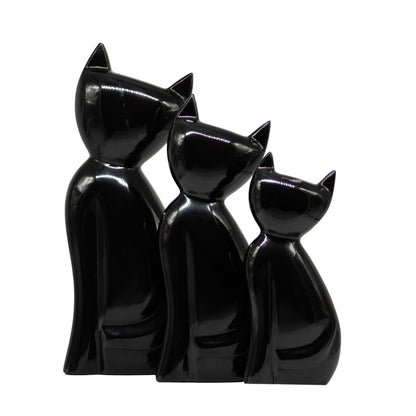 Set de 3 Gatos Decorativos Mármol Negro 31 cm