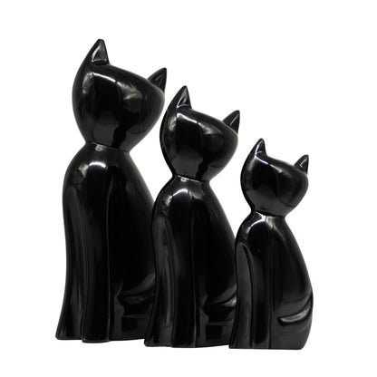 Set de 3 Gatos Decorativos Mármol Negro 31 cm