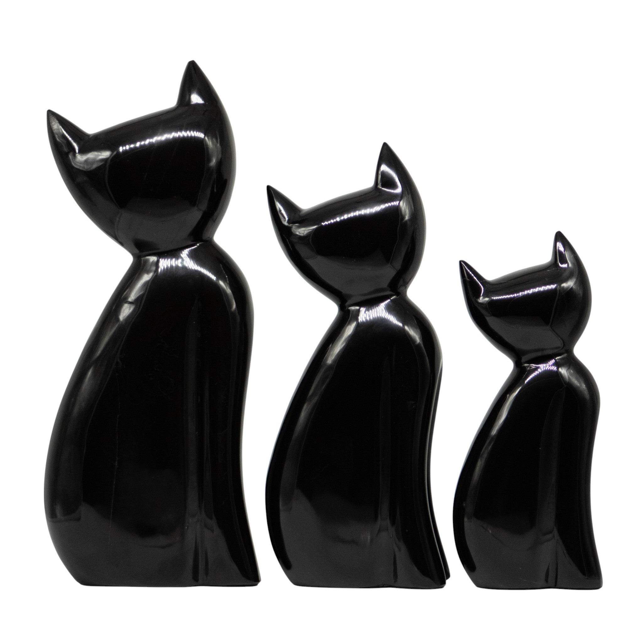 Set de 3 Gatos Decorativos Mármol Negro 31 cm