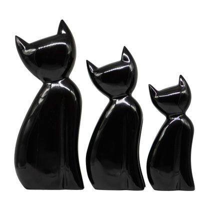 Set de 3 Gatos Decorativos Mármol Negro 31 cm