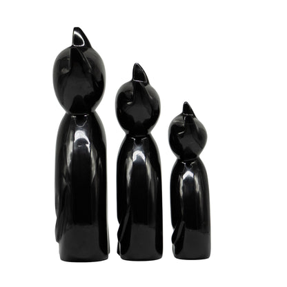 Set de 3 Gatos Decorativos Mármol Negro 31 cm
