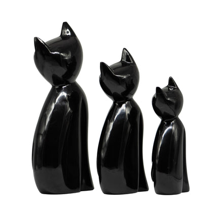 Set de 3 Gatos Decorativos Mármol Negro 31 cm