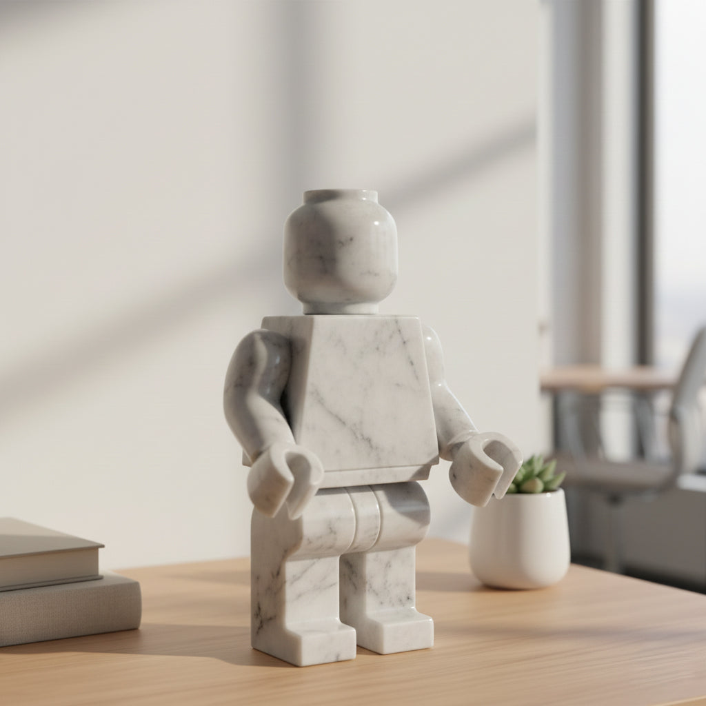 Figura Decorativa Mazahua en Mármol Blanco  25 cm